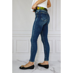 WHAT'S UP spodnie jeansowe damskie z ozdobnym paskiem