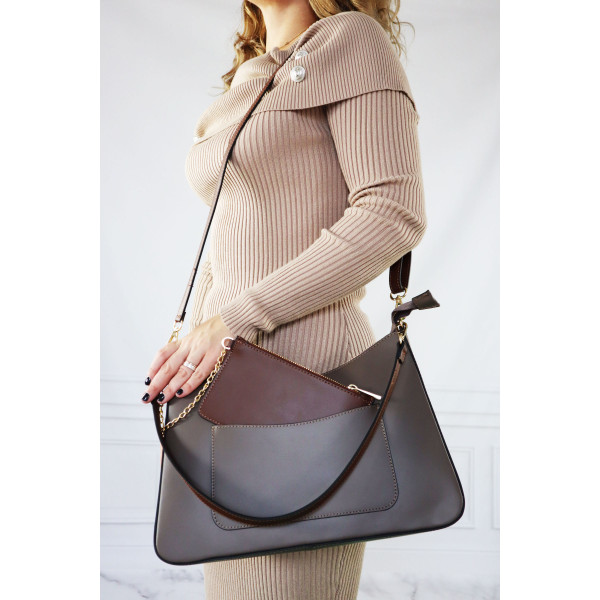 Skórzana Shopper Bag damska z dodatkową kieszonką brąz