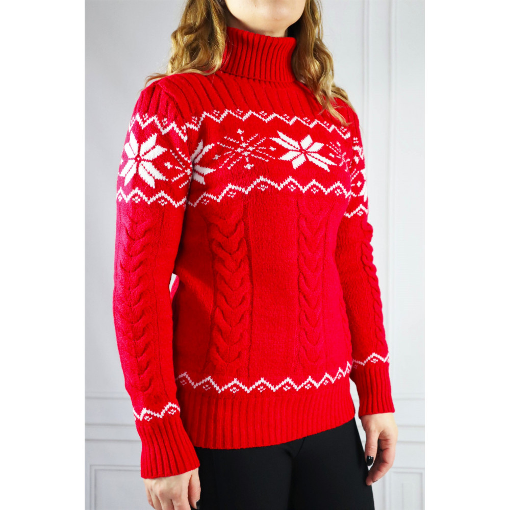 Czerwony świąteczny sweter damski