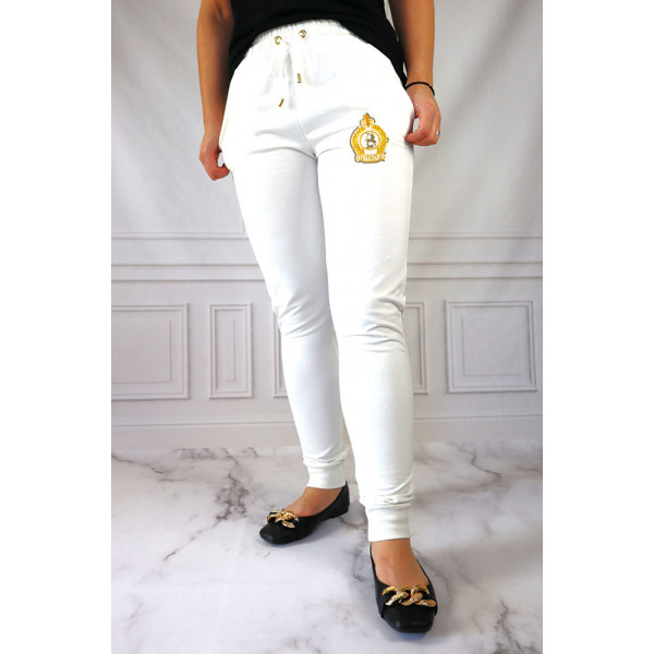 BABYLON Białe spodnie dresowe damskie z logo