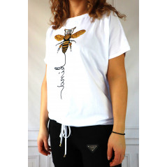 MEGI COLLECTION Biały t-shirt damski z pszczołą