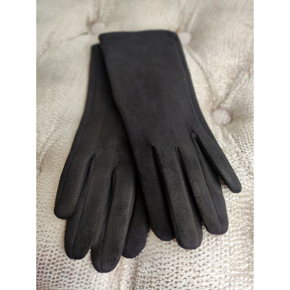 Zamszowe rękawiczki damskie czarne klasyczne z czujką do telefonu
