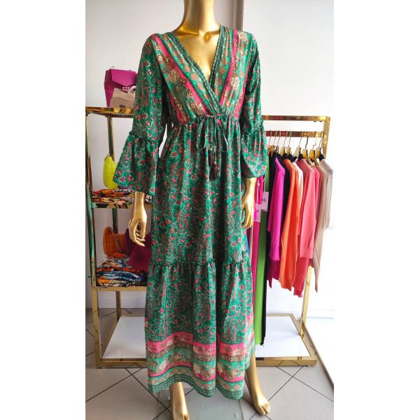 Boho maxi sukienka damska w indyjskie wzory z dekoltem V- wzory do wyboru