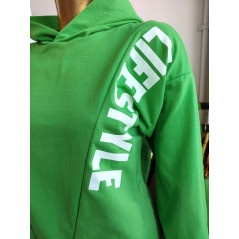 Dres damski oversize street bluza z kapturem- zielony, fuksja bądź beżowy