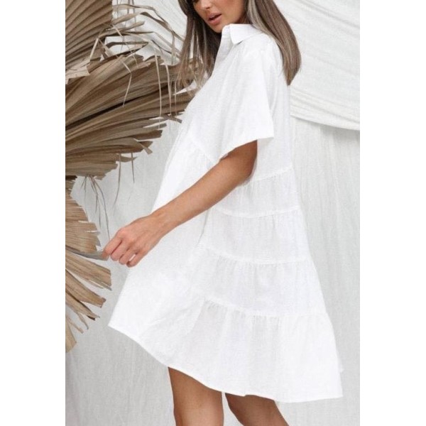 Sukienka damska oversize koszulowa idealna na plażę biała