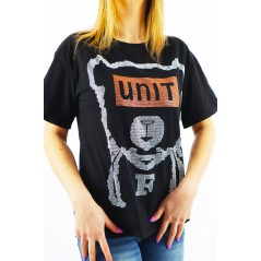Czarny t-shirt damski oversize z misiem xxl i napisem UNIT