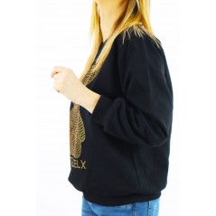 Bomberka bluza damska w czarnym kolorze z dżetowym misiem