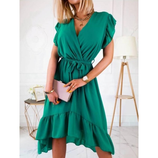 Zielona kopertowa sukienka damska asymetryczna