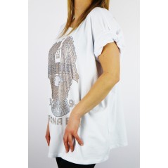 Biały t-shirt damski MEGI oversize z dżetami