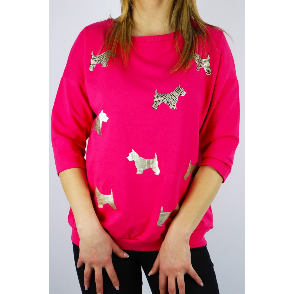 Bluza damska MEGI w kolorze fuksji z grafikami psów