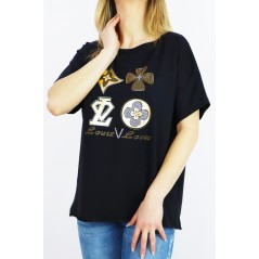 T-shirt damski overisze ze złotymi grafikami Loius Louis