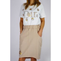 Komplet damski DOR bluzka i spódnica w kolorze beżowym