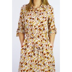 Maxi sukienka koszulowa damska beżowa w kwiatowe wzory