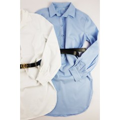 Koszulowa sukienka damska z paskiem mini- biała, nude lub błękitna