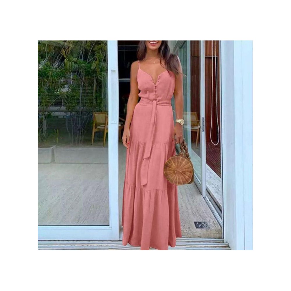 Maxi sukienka różowa dopasowana z guziczkami idealna na lato